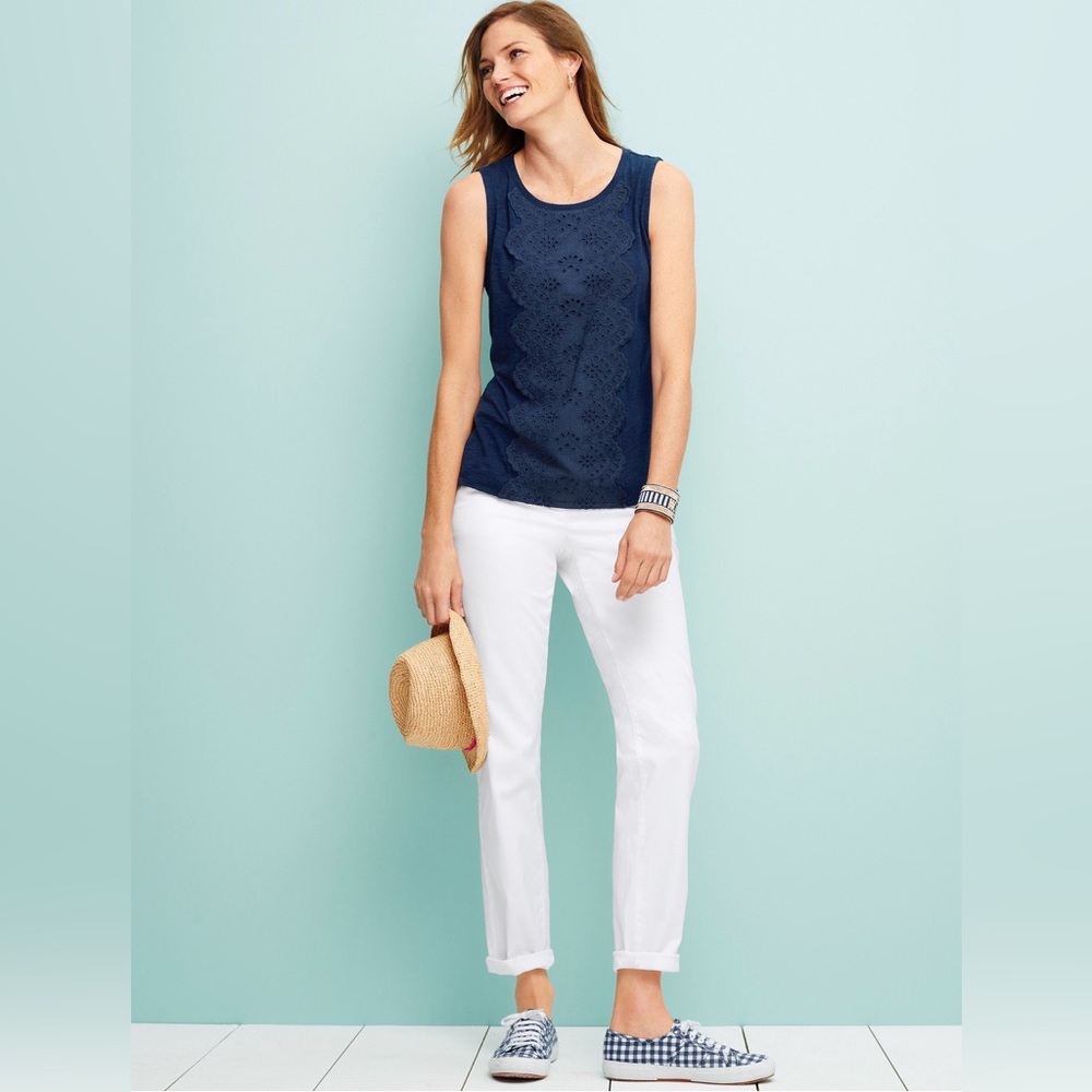 Talbots Women Pants 12P White Straight Mid Rise The Weekend Chino Petites Preppy